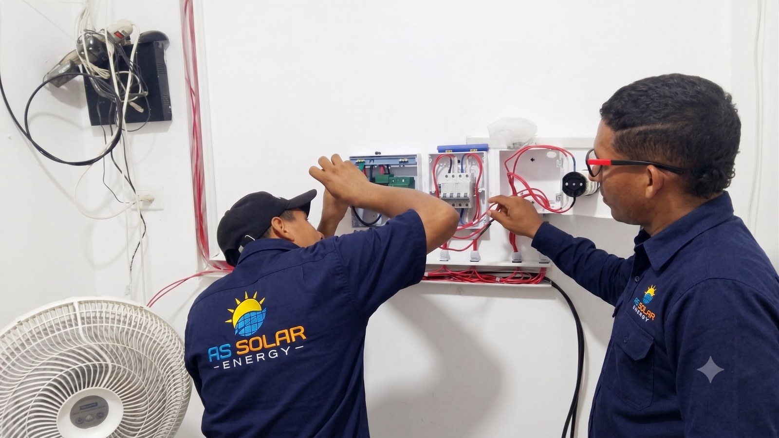 Equipo de AS Solar Energy conectando tablero de protecciones