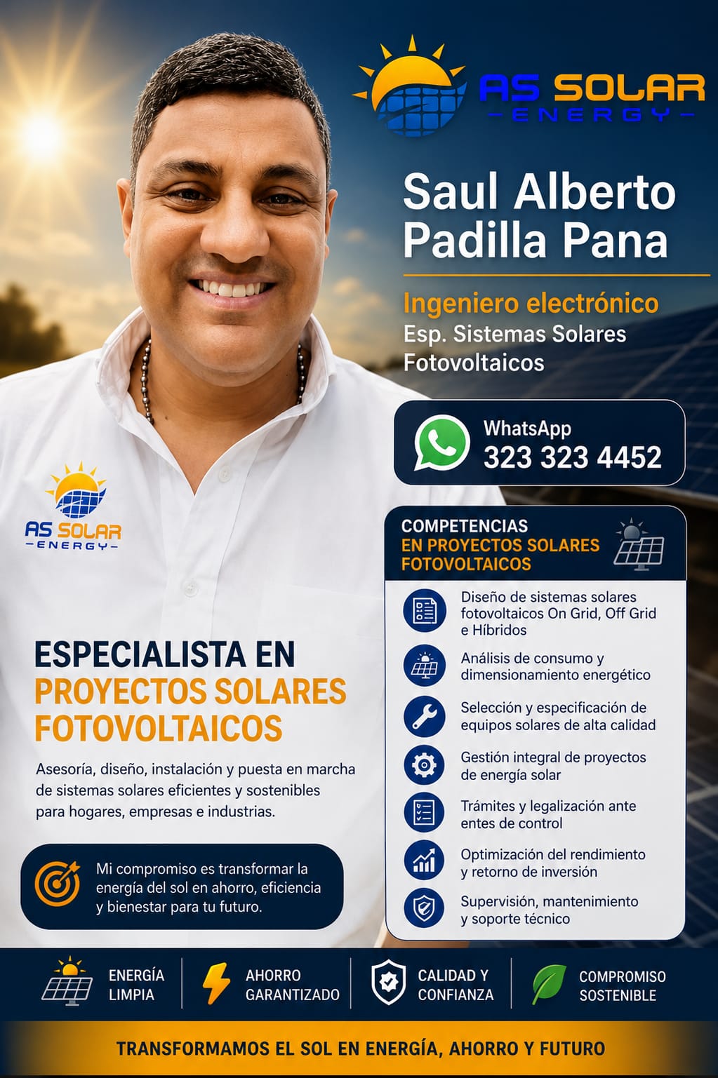 Saúl Alberto Padilla Pana, ingeniero electrónico de AS Solar Energy